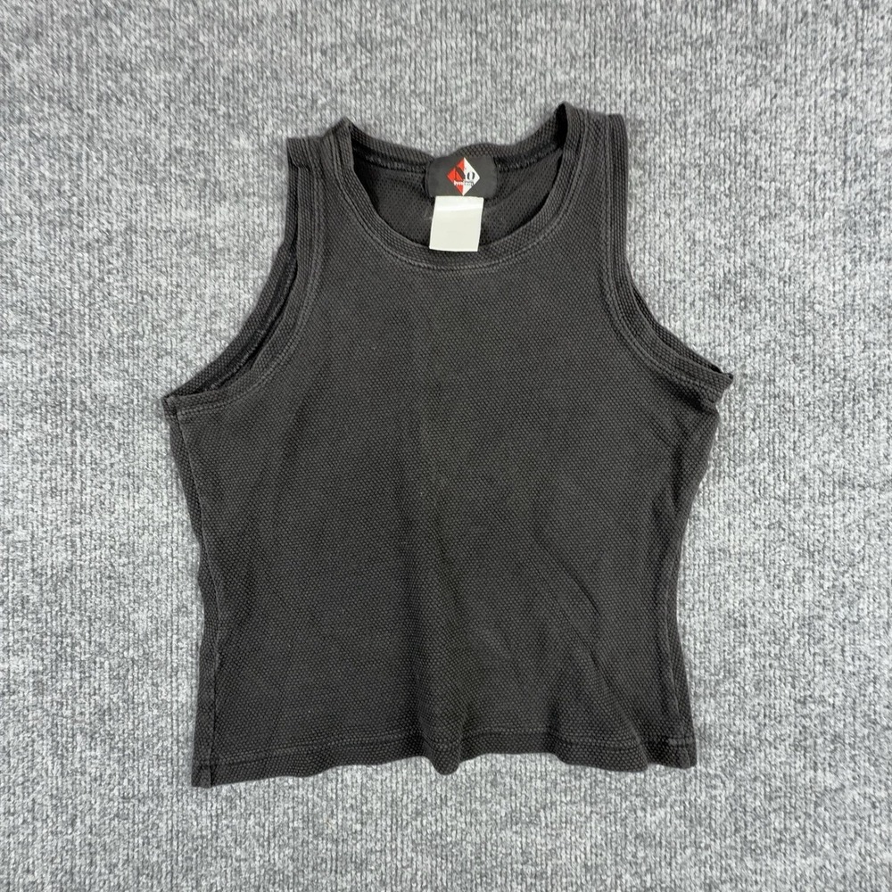 VTG Y2kNo Boundaries Tank Top Womens Size Gray Waffle Knit Stretch Cropped